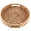 Round Rattan Serving Tray Decorative Woven Ottoman Trays With Handles For Coffee Table Natural 1