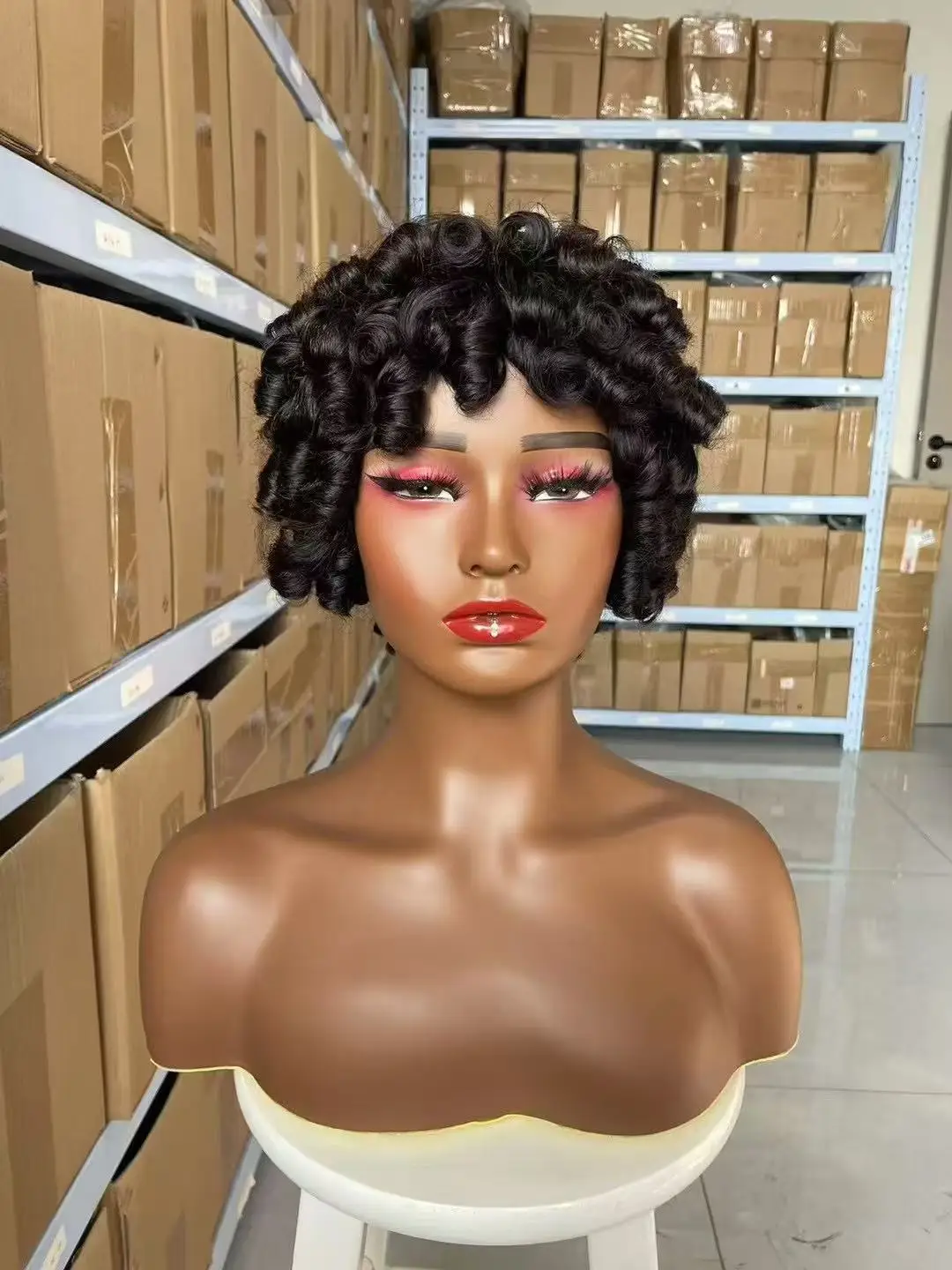 100% 인모 푸미 탄력있는 루즈 웨이브 풍성한 헤어 풀 머신 숏 가발 브라질산 버진 헤어 가발 (흑인 여성용)
