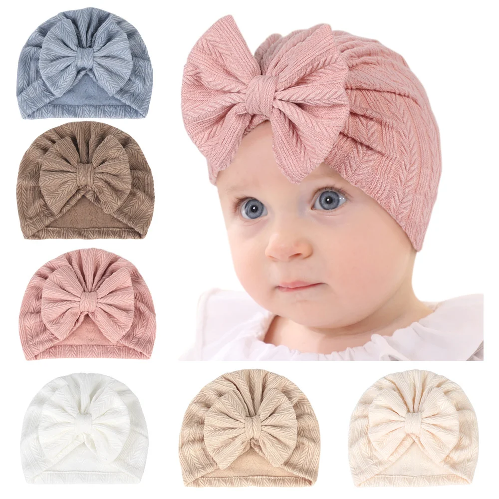 

1pcs Big Bow Soft Baby Hat Baby Girls Boys Turban Hat Newborn Infant Cap Knitted Beanies Toddler Headwraps Kids Headwear