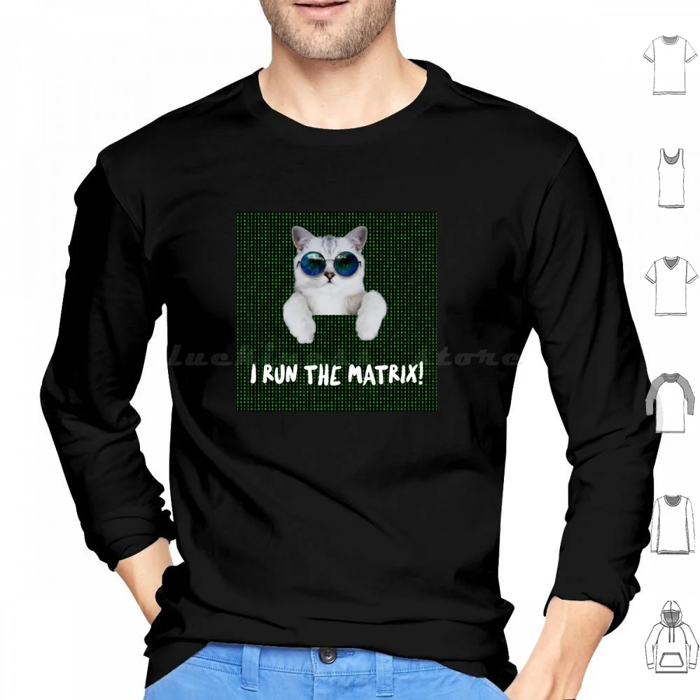 I Run The Matrix-Catrix Felpe Con Cappuccio Studio A Maniche Lunghe Con Lo Studio Del Pacchetto Con La Matrice Della Zampa 4 Resusions Neo