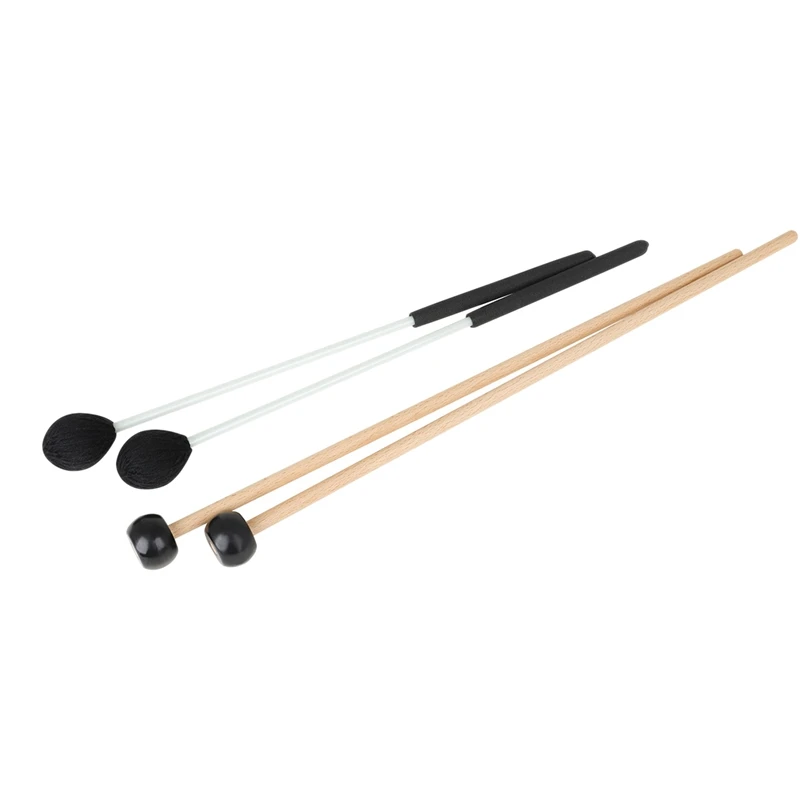 1 Pair Long Marimba Mallets And 1 Pair Rubber Mallets Sticks With Wood