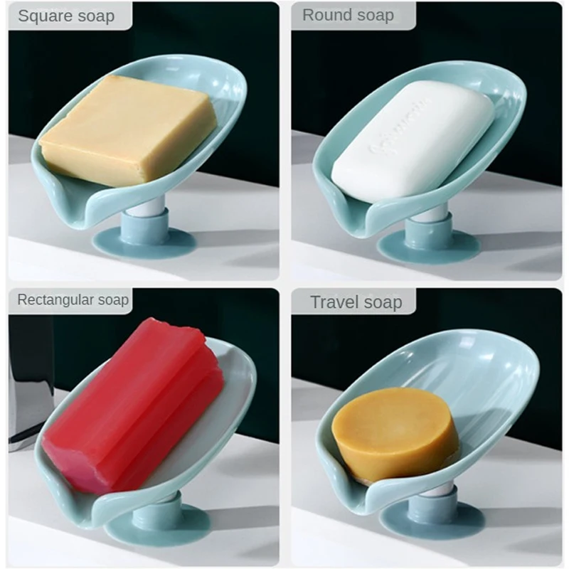 2 Pieces Suction Cup Soap Dish With Drainage, Bathroom Shower Soap Dish,  Kitchen Plastic Sponge Holder, Leaf Shaped Soap Dish, Easy Dry Cleaning And  D