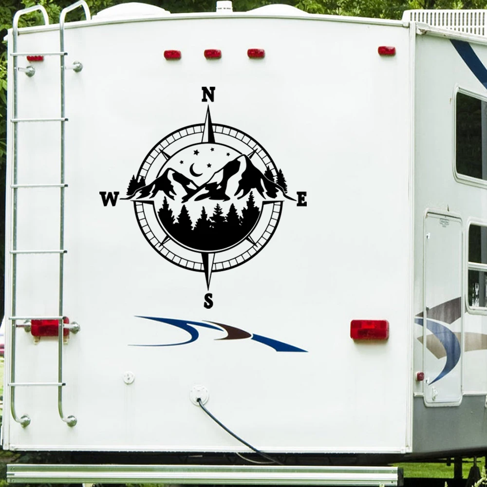 

Large Compass Mountains Tree Car Sticker Decal Camping Rv Motorhome Caravan Jeep Travel Hood Side Body Truck Vehicle Vinyl