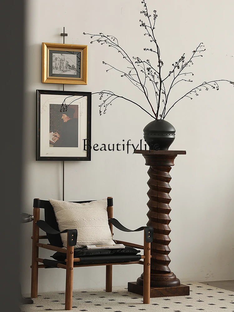 

Ancient Chinese Style Spiral Wooden Base Sculpture Mainstay Floor Ornaments