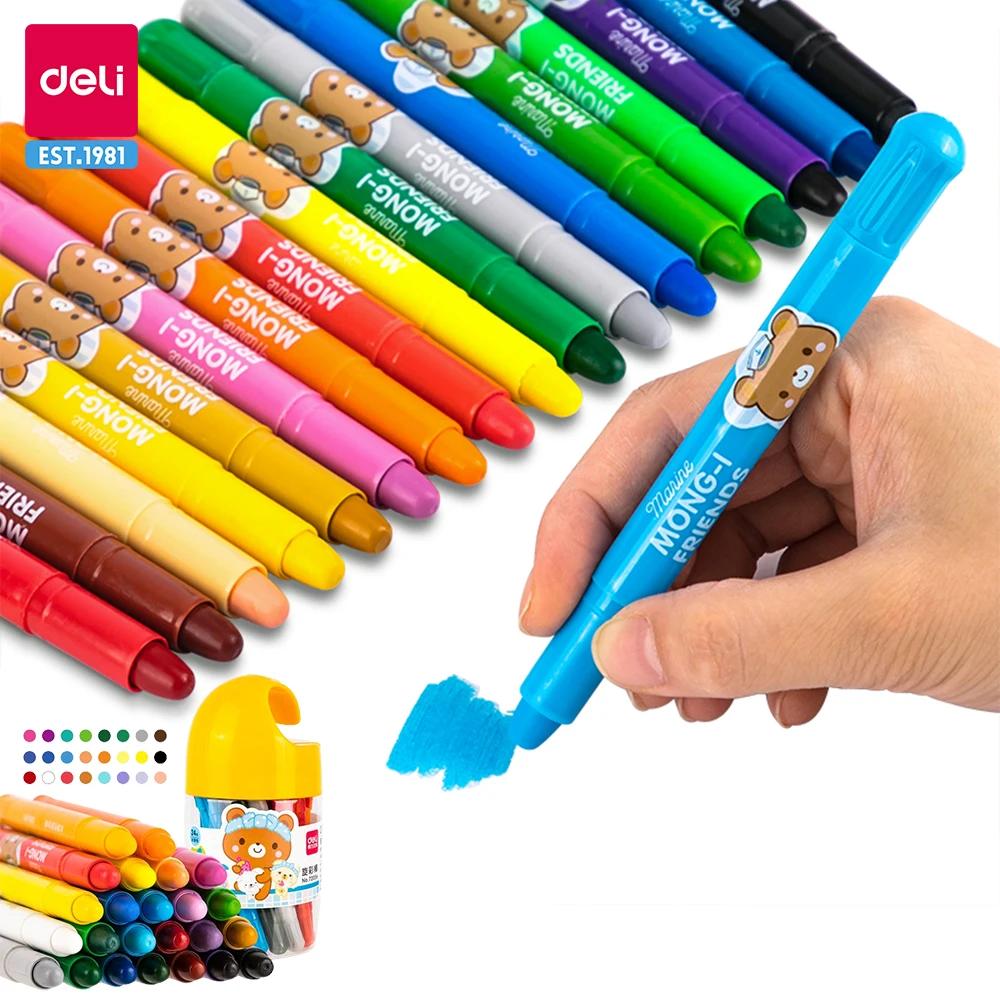 Deli 24 Colors Oil Pastels with Plastic Enclosure Colored Pencil Oil Pastels Color Wax Crayon Color Pen Paiting Pencil Kid Gift oil pastels artist pastel sticks