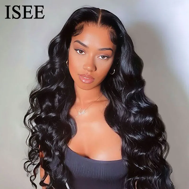 

ISEE Hair Wear And Go Body Wave Lace Front Wig Pre Bleached Knots 6x4 Curly Glueless Wig Human Hair Pre Cut PrePlucked