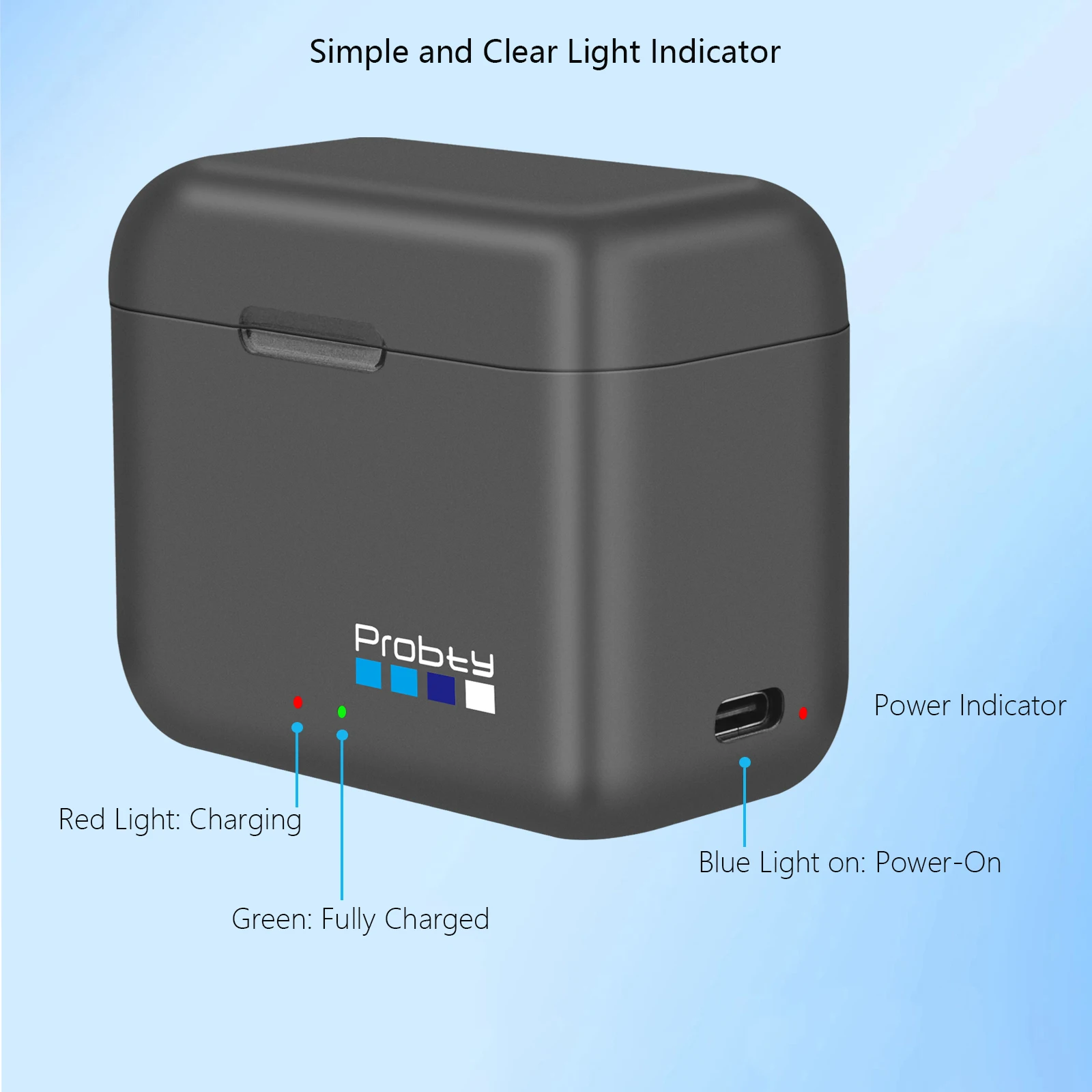 Chargeur rapide pour batterie Insta360 X4 - Boîtier de charge portable avec rangement, vue latérale
