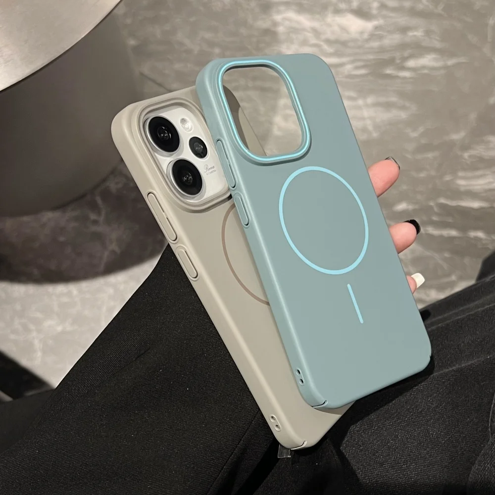 Solid Color Shockproof Matte Phone Case with Magnetic Wireless Charging Compatibility