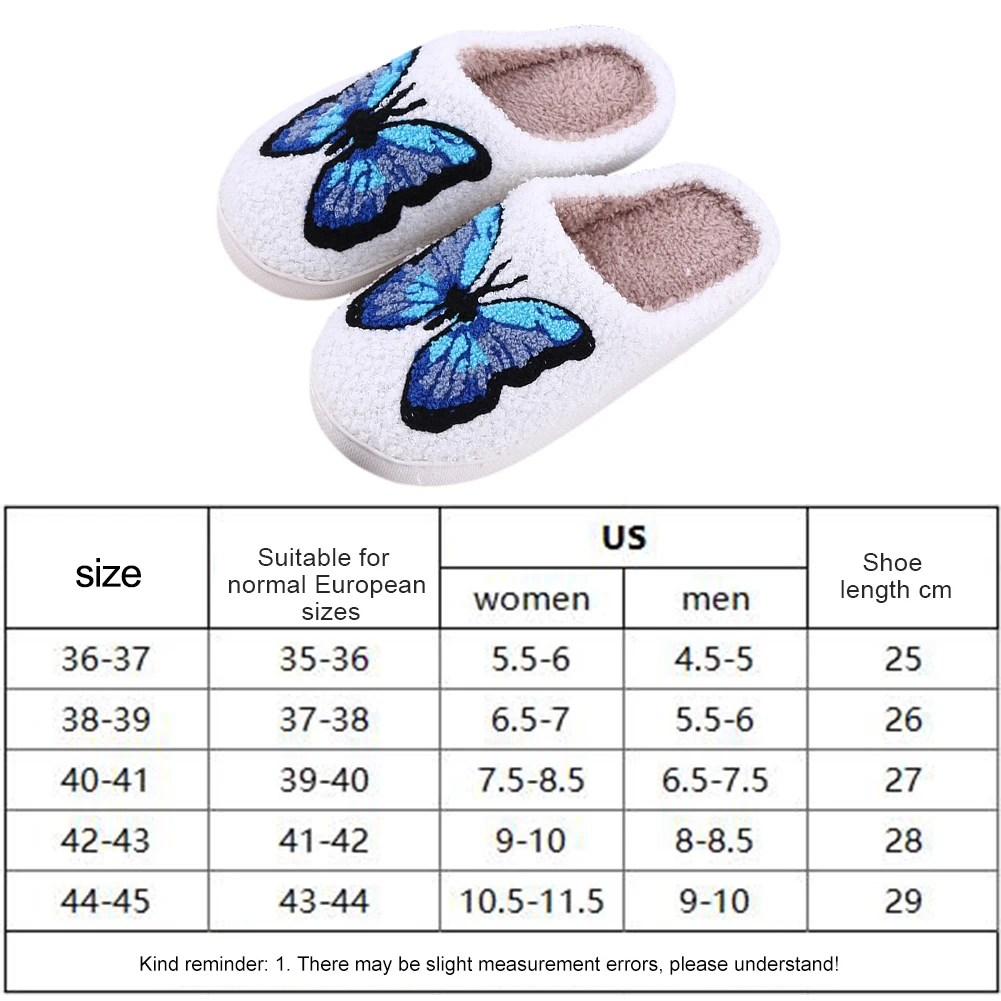 Plush Butterfly Slippers Closed Toe Slippers Non Slip Flat Thermal Comfortable Fluffy Butterfly for Men Women