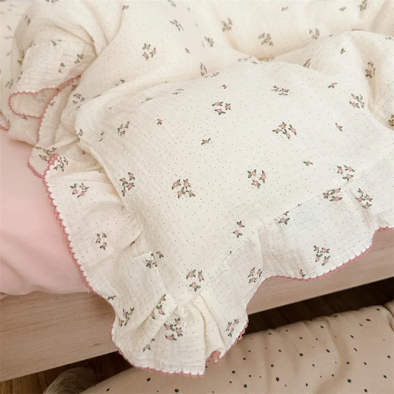 Luxurious Cotton Muslin Ruffle Duvet Cover Set for Kids Childrens Bedding Set-Soft & Breathable