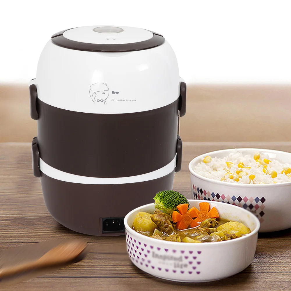 

Portable 3-Layer 2L Thermal Insulation Lunch Box Stainless Steel Inner Pot Electric Rice Cooker Steamer