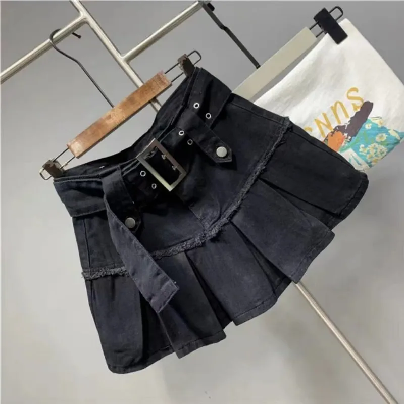 Denim Pleated Skirt Korean Fashion Women High Waist A-Line Sexy Jean Mini Skirt Retro Hot Girls Summer Short Skirts Womens C517