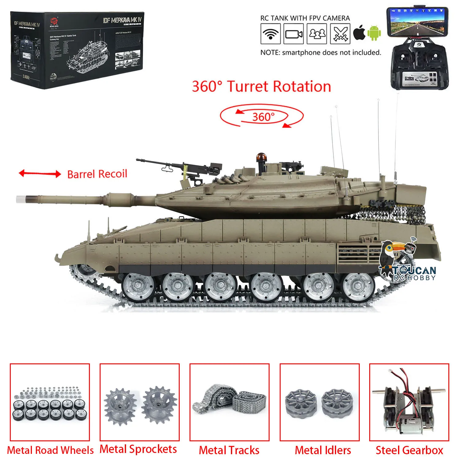 Heng Long Remote Control Tank 1/16 TK7.0 IDF Merkava MK IV Professional Edition FPV Tanks Toucan RC Vehicle Model 2