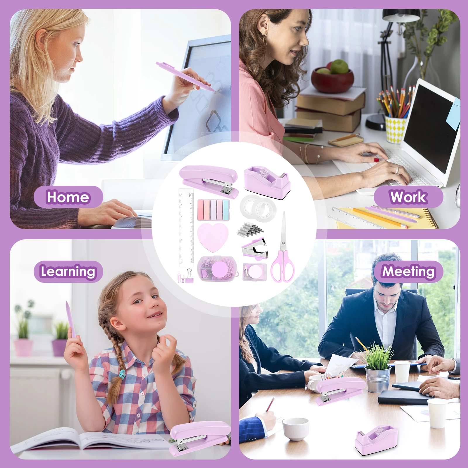 Office Supplies Desk Accessories Stapler Set Tape Dispenser Staple Remover Staples Clips Scissor And Tabs For Students Office