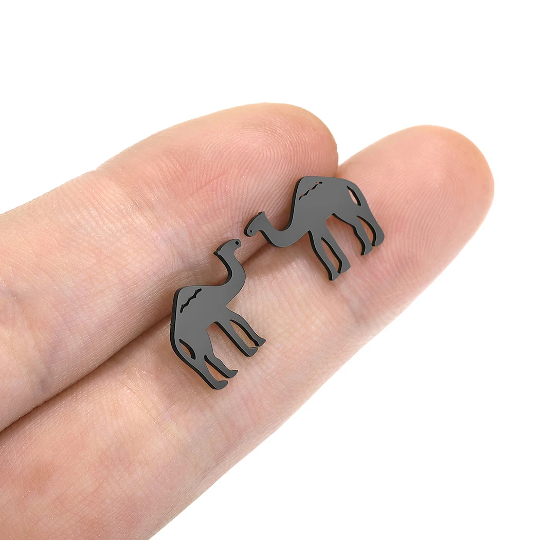 Stainless Steel Ear Studs Desert Camel Earrings for Women Fashion Studs Men's Punk Black Natural Inspired Animal Lover Jewelry 4