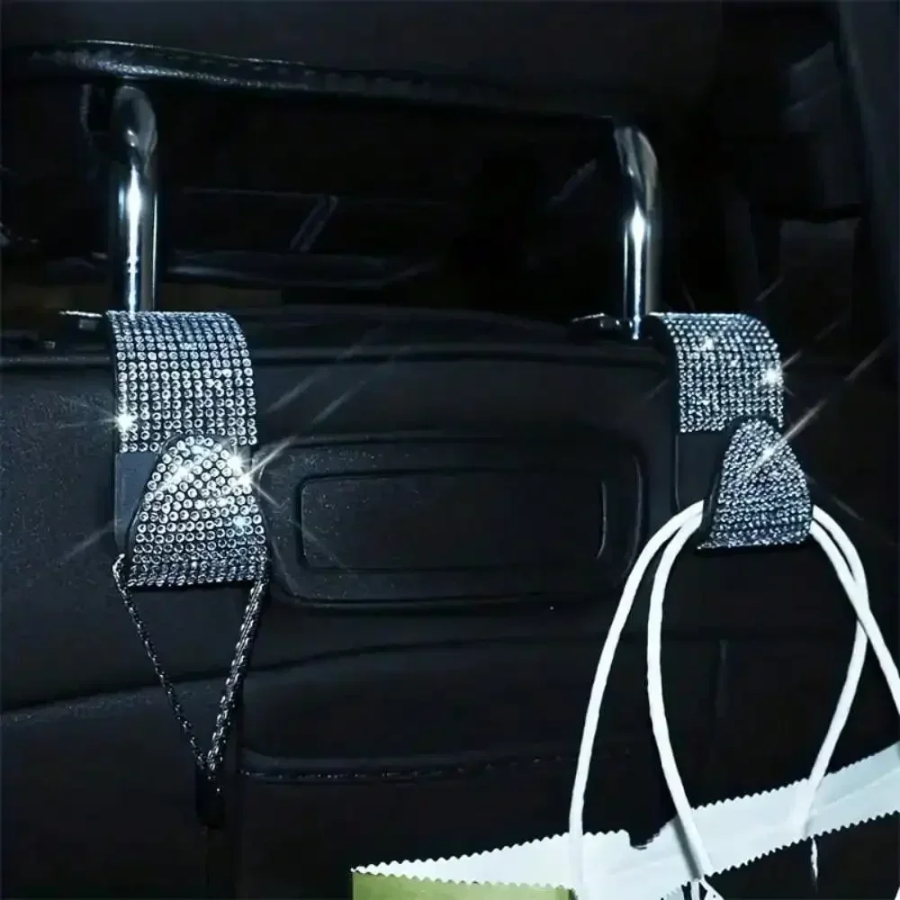 Multifunction Portable Rhinestone Car Seat Back Hook Headrest Storage Holder Hanging Bag Organizer Auto Interior Accessories