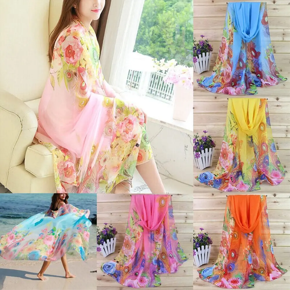 Fashion Beach Shawl New Ladies Chiffon Scarf Summer Beach Sarong Scarf Silk Scarf Hijab Shawl Head Wrap Clothing Accessories