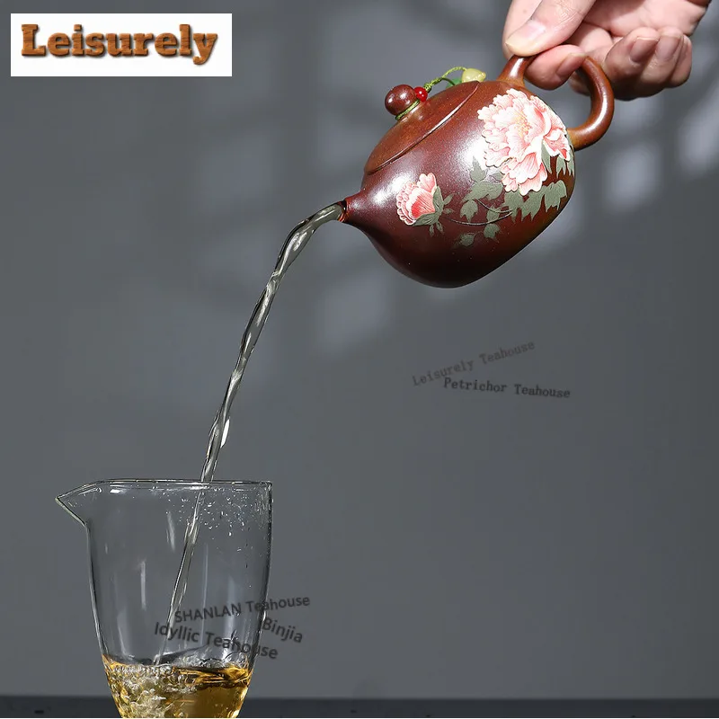 250ml Yixing Purple Clay Teapots Handmade Peony Pot Raw Ore Gold Section Mud Kettle With Filter Zisha Tea Set Tea Ceremony Craft