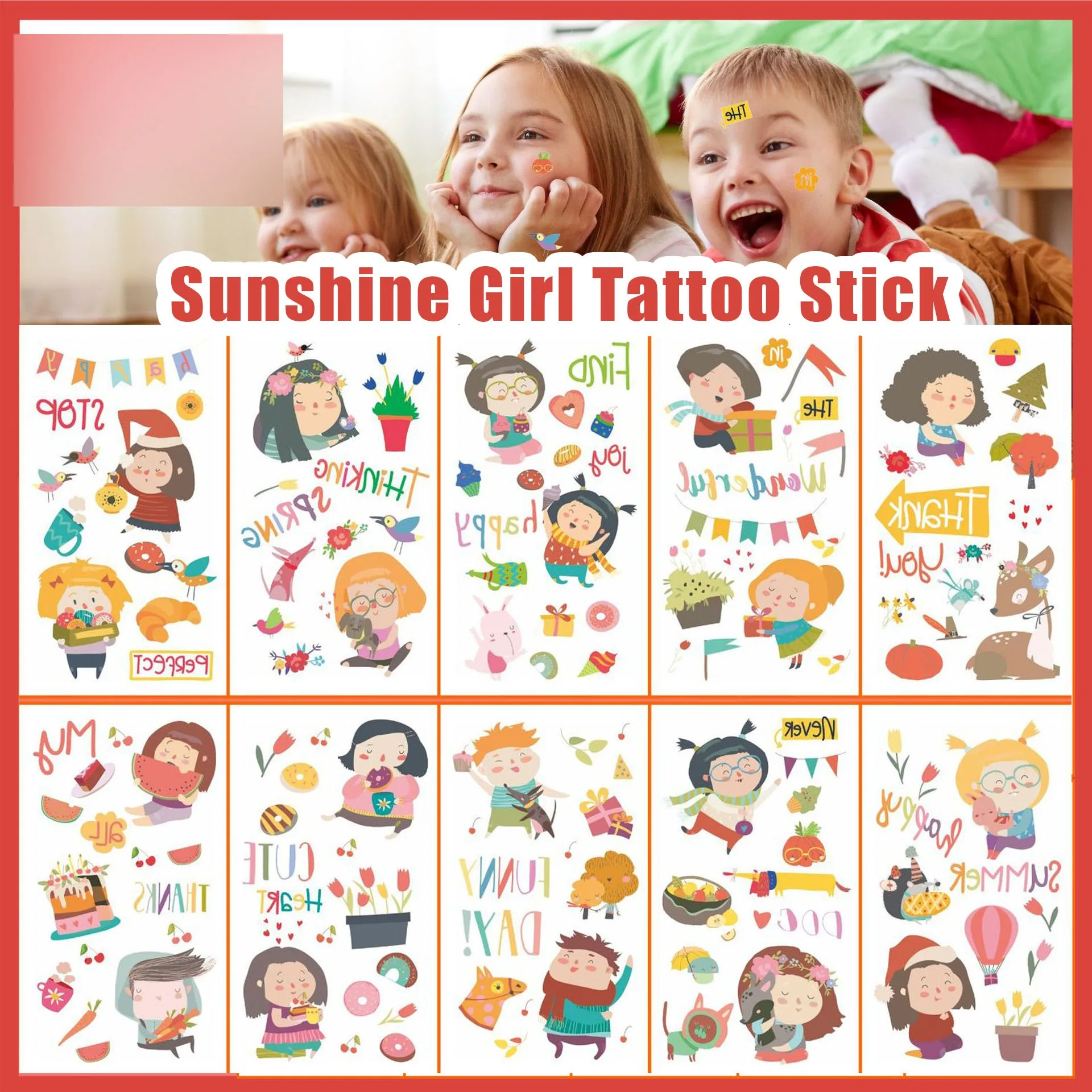 

10 pieces of children's tattoo stickers Cartoon cute girl Princess baby party funny temporary disposable face stickers