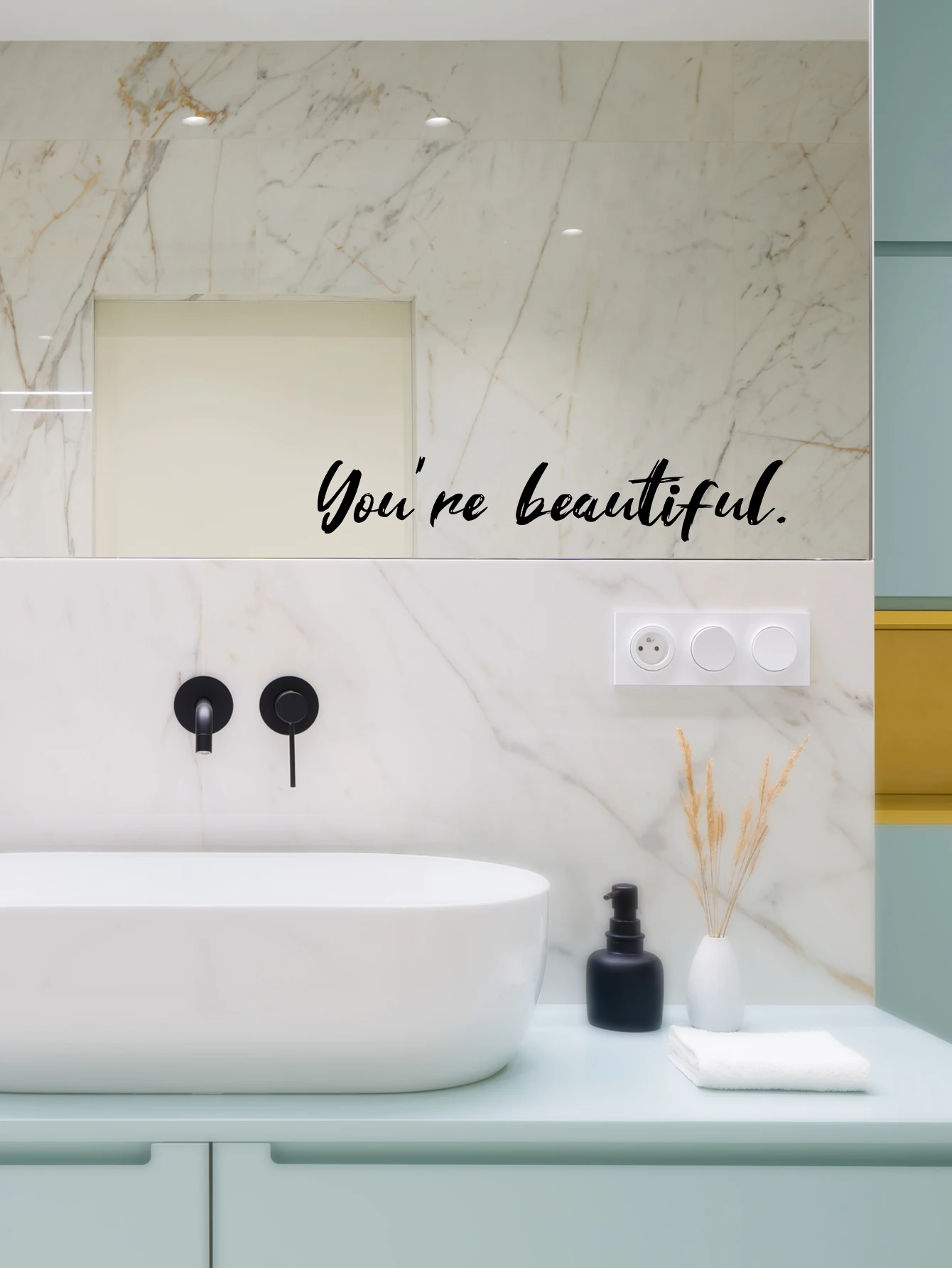 1PCS You're beautiful letters waterproof mirror stickers non-adhesive moisture-proof stickers can be peeled and stick home decor