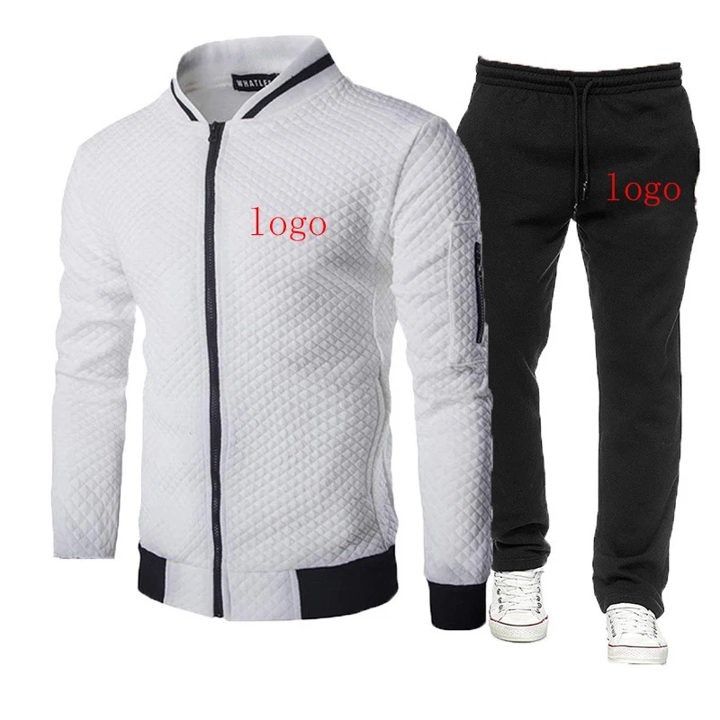 Customized Logo Printing Fashion 2023 New Man's Jacket Zipper Round Collar Cotton Long Sleeve Tracksuit Sweatpants 2-Piece Set