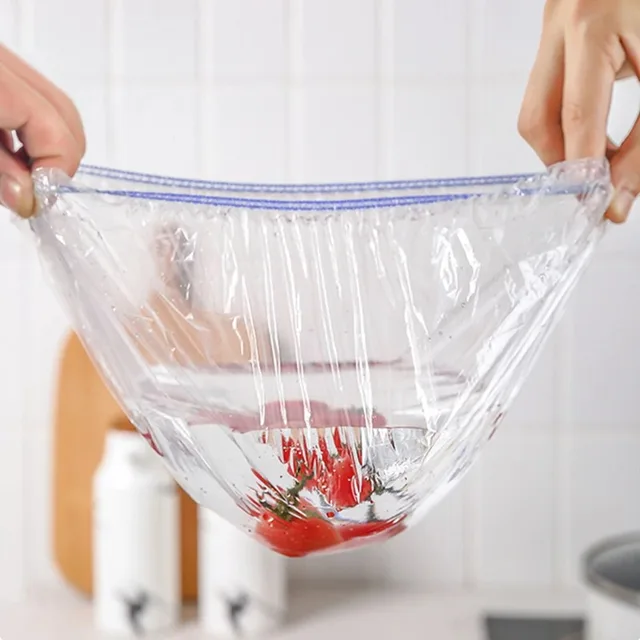 Couverture alimentaire jetable, 100/300 pièces, couverture alimentaire pour fruits, bonnet de douche en plastique élastique, sac de rangement de qualité alimentaire, organisateur de cuisine, Film transparent 3