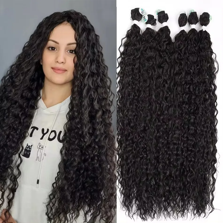 Kinky Curly Hair Bundles Synthetic Hair Extensions Blonde Two Tone Color Weave Bundles 300g For Women
