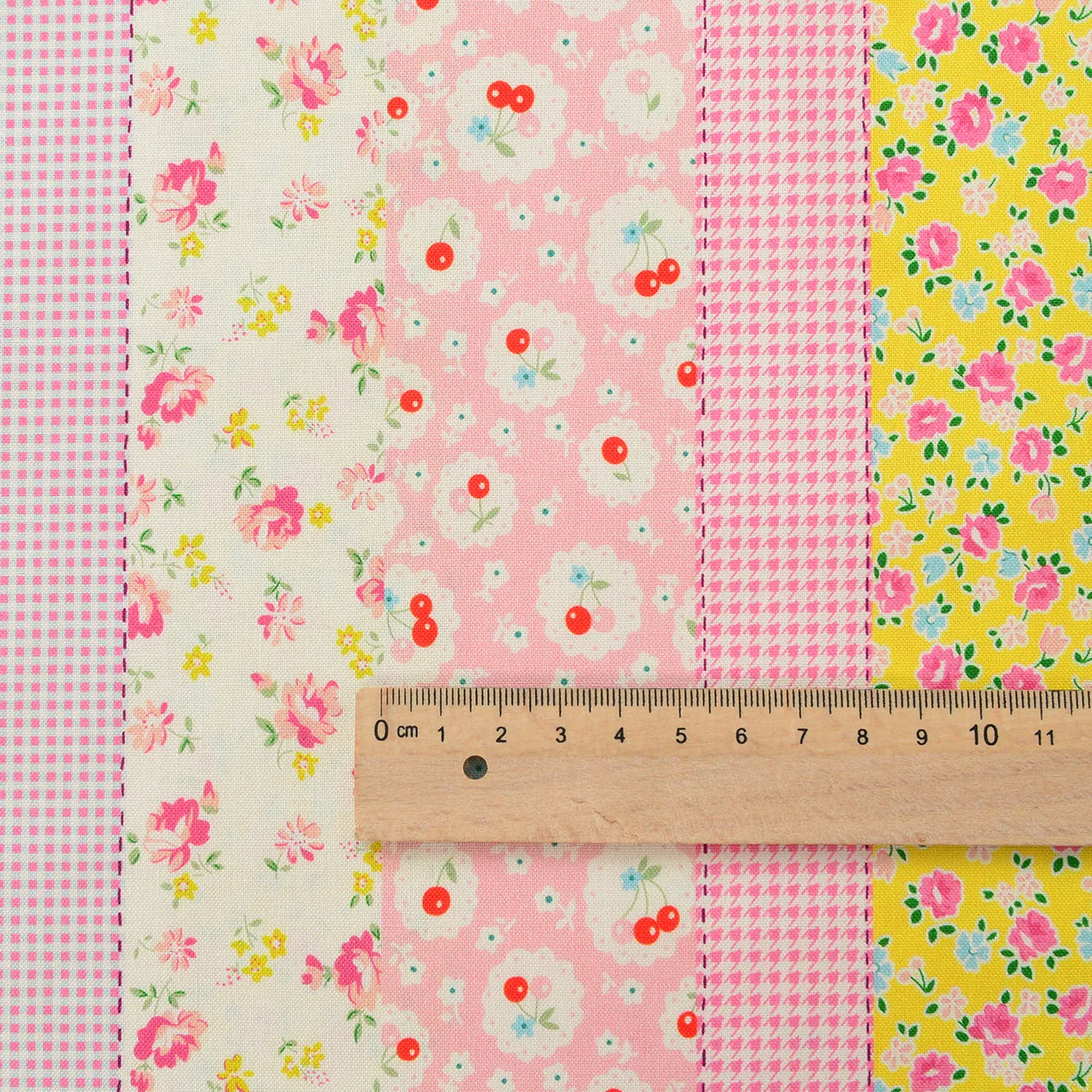 Description Picture 6 of item145x50cm Rural Style Strawberry Pink Cotton Fabric with Floral and Stripe Patterns for DIY Sewing Crafts