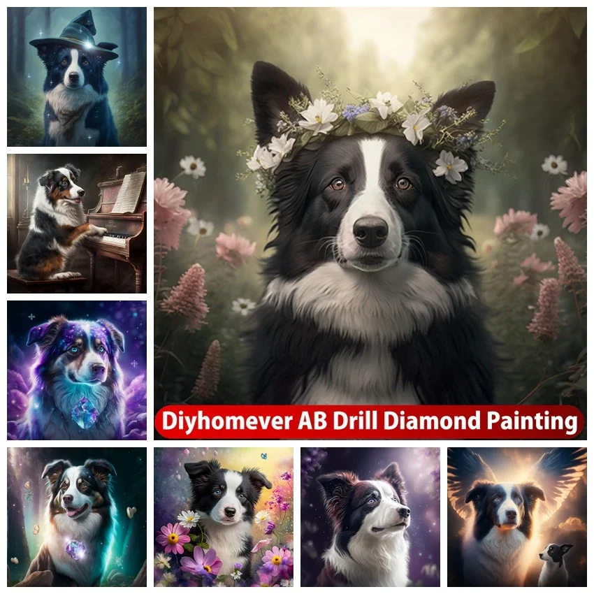 

Australian Shepherd Border Collie DIY AB Diamond Painting Embroidery Fantasy Pet Dog Animal Cross Stitch Mosaic Home Decor Gift