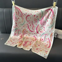 2024 Luxury Silk Shawl Square Scarf for Women Satin Hijab Fashion Wraps Neckerchief Female Hair Bands Ribbon Headband Bandana 2