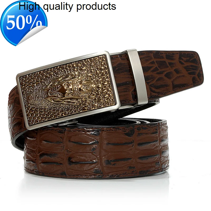 

3.5CM Luxury Genuine Leather Belts For Men Good Alligator Pattern Automatic Buckle Mens Business Belt Original Brand