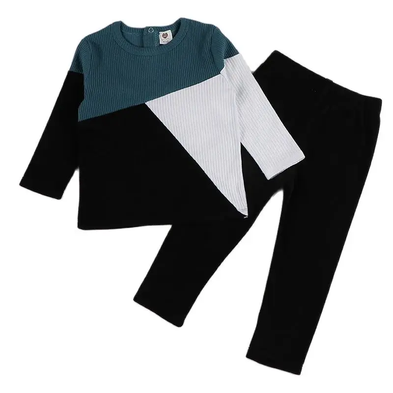 Child pajamas 2 pieces set top and pants velour/ribbed kids clothes boy girl clothing round neck long pants baby set 24M-10 year