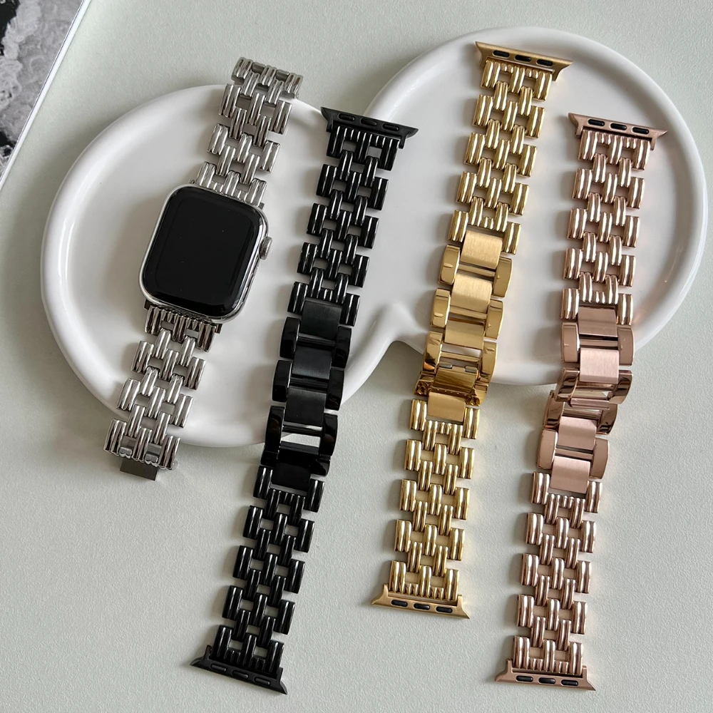 

Luxury Stainless Steel Strap For Apple Watch 8 Band Ultra 49mm 45mm 41mm 44mm For iWatch Series SE 7 6 Belt Women's steel strap