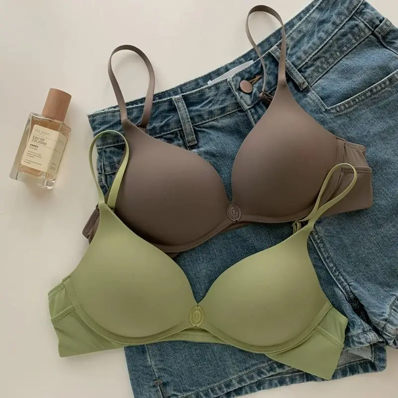 Women's Thin Push Up Bralette Seamless Anti Sagging Bra Front Closure Solid Brassiere Sexy Gathered Bras Breathable Underwear