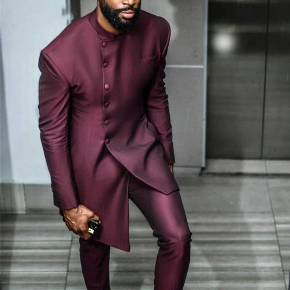 

Костюм мужской однобортный с воротником-стойкой, деловой Повседневный смокинг, облегающий комплект из 2 предметов, 2024