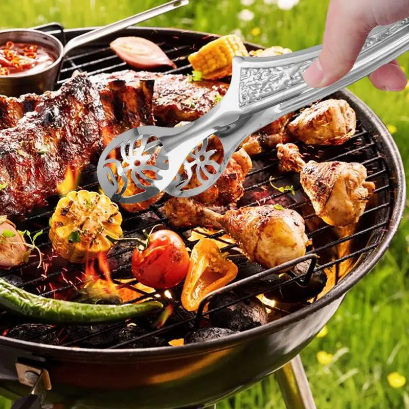 Stainless Steel Tongs Non-Slip Serving Tongs Food Clip Sturdy Stainless Steel Heat Resistant Food Non-Slip Grip Cooking