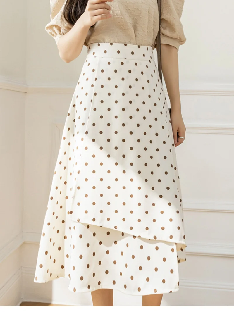 satin midi skirt TIGENA Chiffon Polka Dot Skirt Women 2022 Summer Korean Fashion Irregular Hem Slit A Line High Waist Midi Long Skirt Female Lady cute skirts