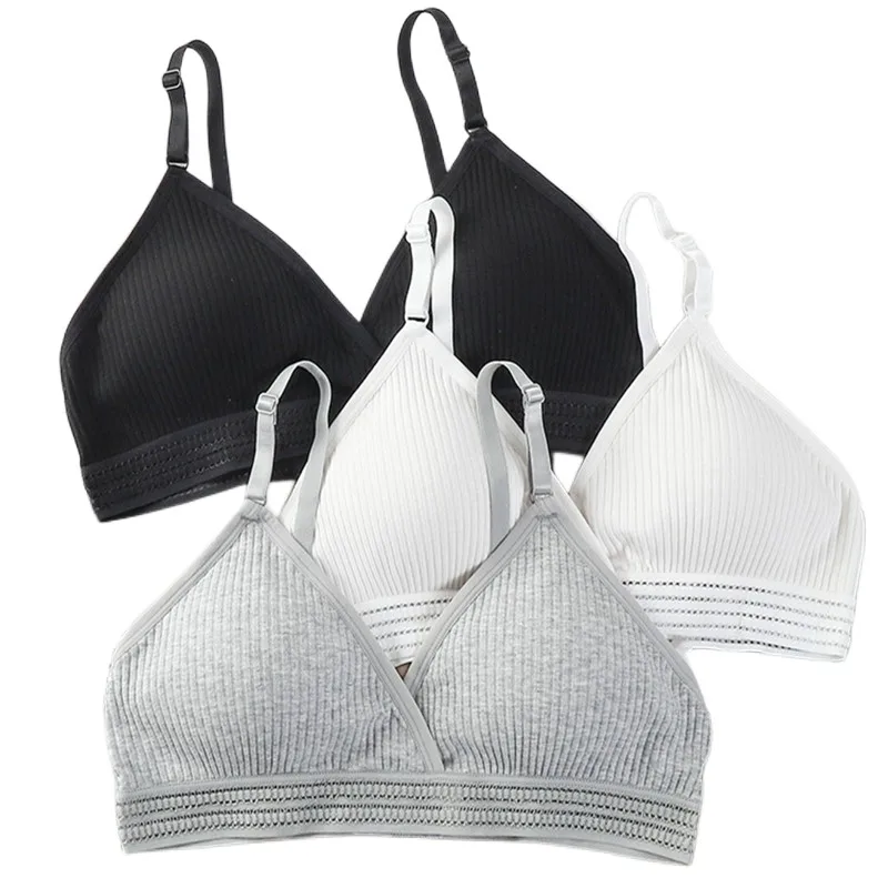

Women Sexy Cotton Bra Low Waist Briefs Panties Wire Free Bra Push Up Bralette Soft Brassiere Female Underwear Lingerie