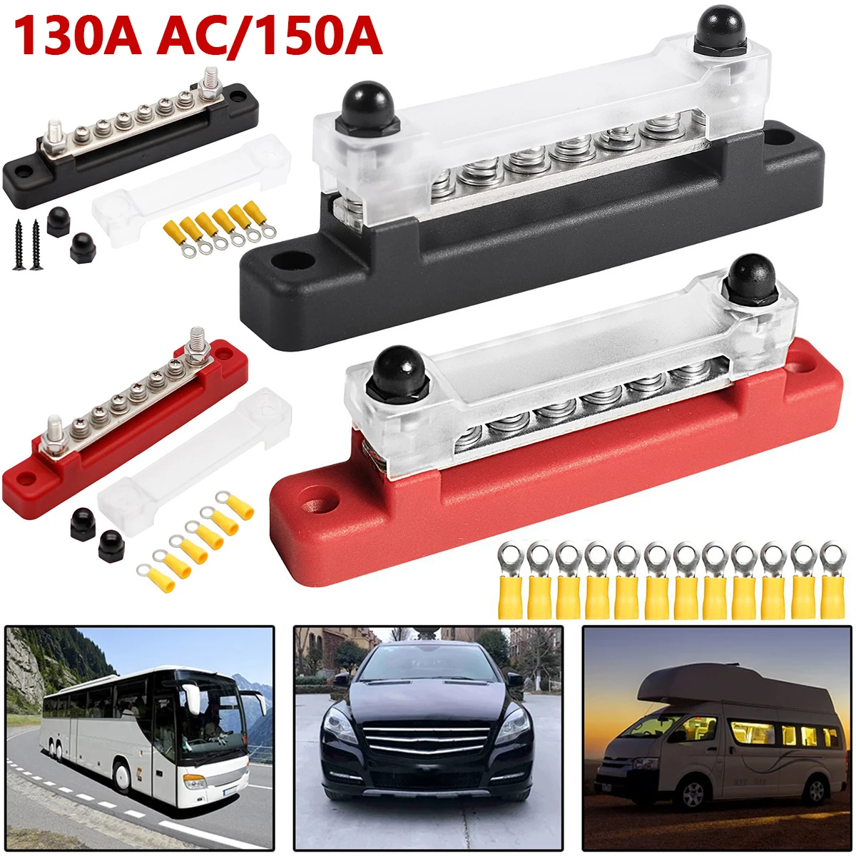 6-Wege-Stromverteilerblock, Sammelschiene, Auto-Klemmenblock, negative Sammelschiene, 300 V AC/48 V DC, 130 A AC/150 A DC für Wohnwagen, LKW, Boot – Detail 1