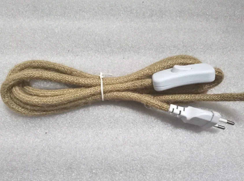 Vintage Hemp Cord Power Cable with On/Off Switch for Retro Pendant Lighting Decor (2-3 Meters, EU Plug)