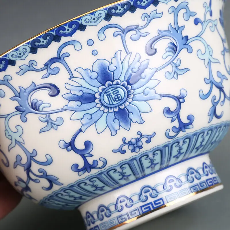 4.7" Collection Chinese Qing Blue-and-white Porcelain Lotus Flower Spray Bowl 2