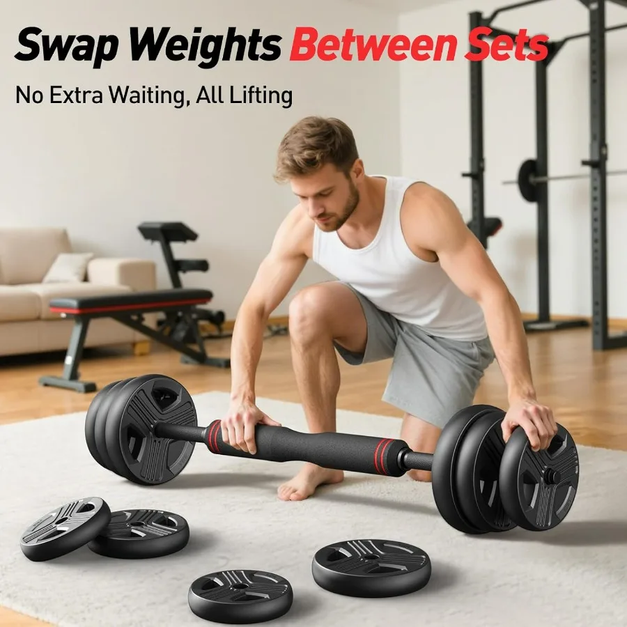 Adjustable dumbbell set,45LB(22.5LB Pair) Free Weights set with upgraded nut, 5 in 1 Weight Set Used as Kettlebells, Barbell, Pu