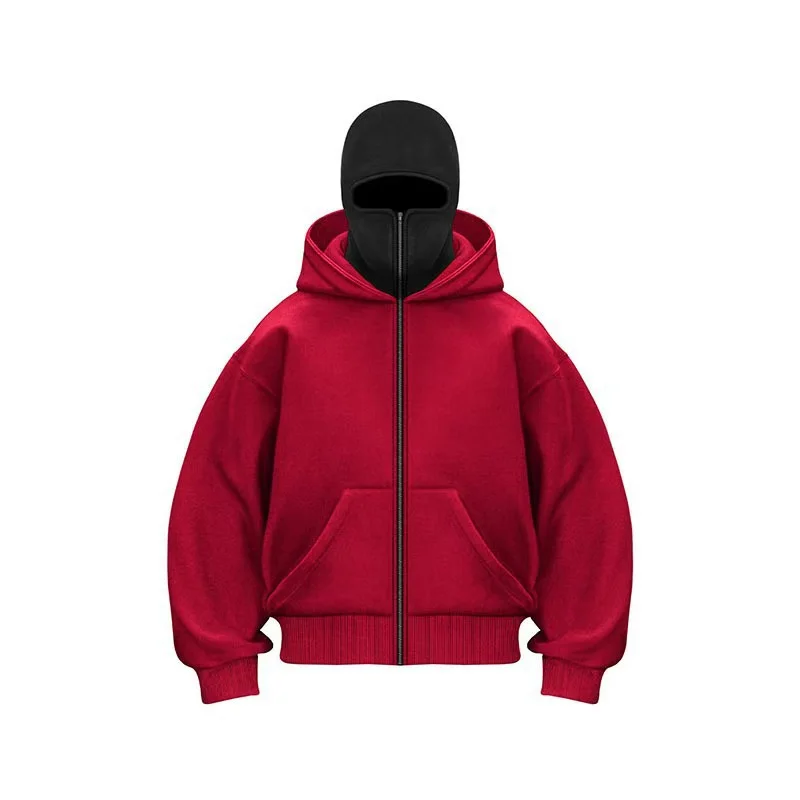Customized Double-hooded Zipper Hoodies Men Personality Printed Long Sleeve Zip Up Sweatshirts Women Ninja Mask Pullovers Jacket