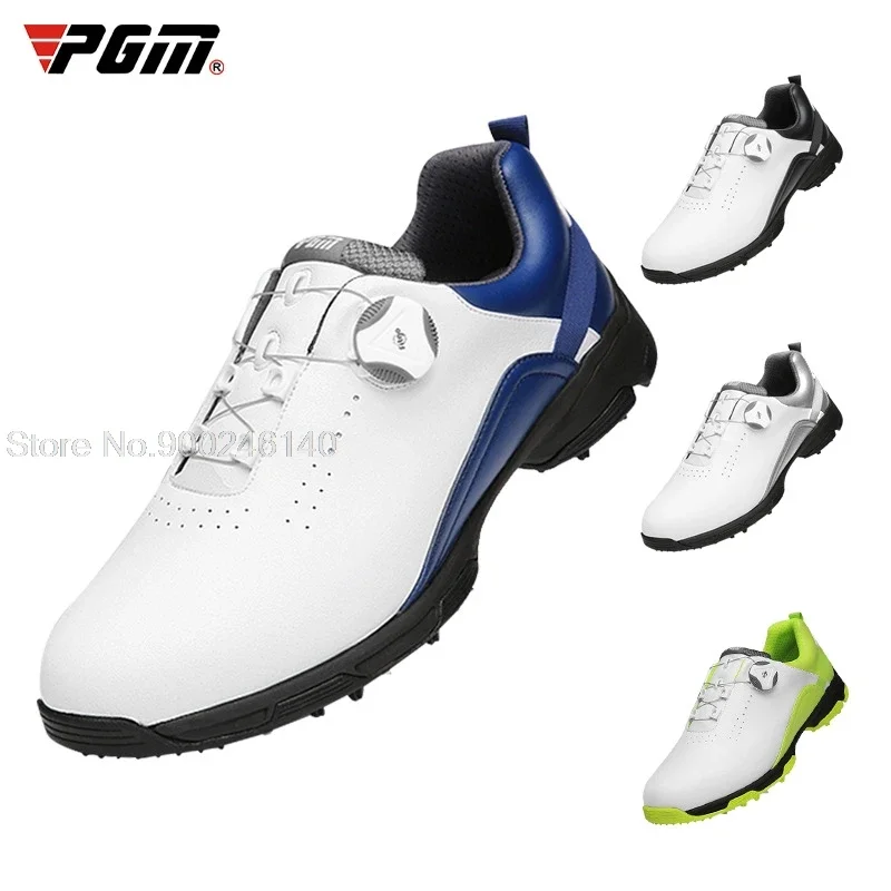 Pgm Breathable Men's Golf Shoes Waterproof Leather Rotating Knobs Sneakers Man Sports Spiked Anti-Skid Training Golf Trainers