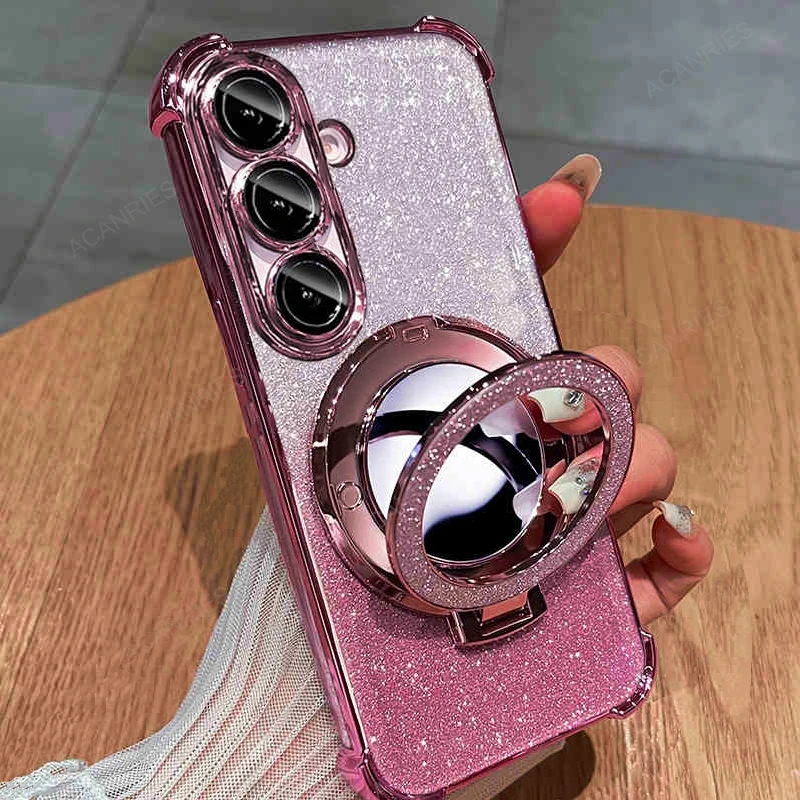 Magsafe Glitter Plating Case with Gyro Mirror Holder Cover