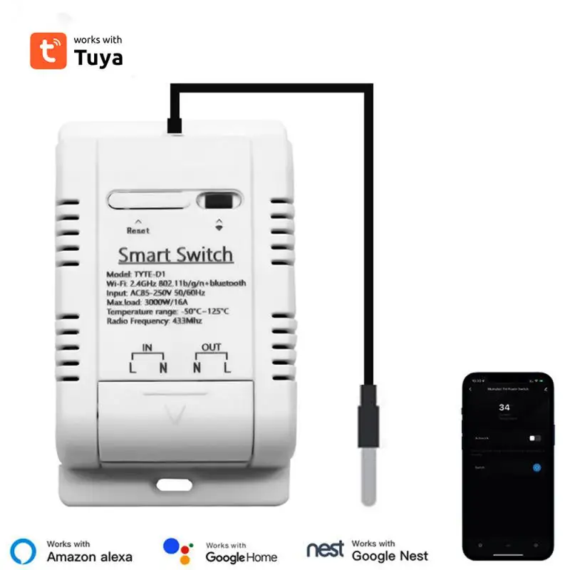 

Умный переключатель температуры с Wi-Fi, 16 А, 3000 Вт