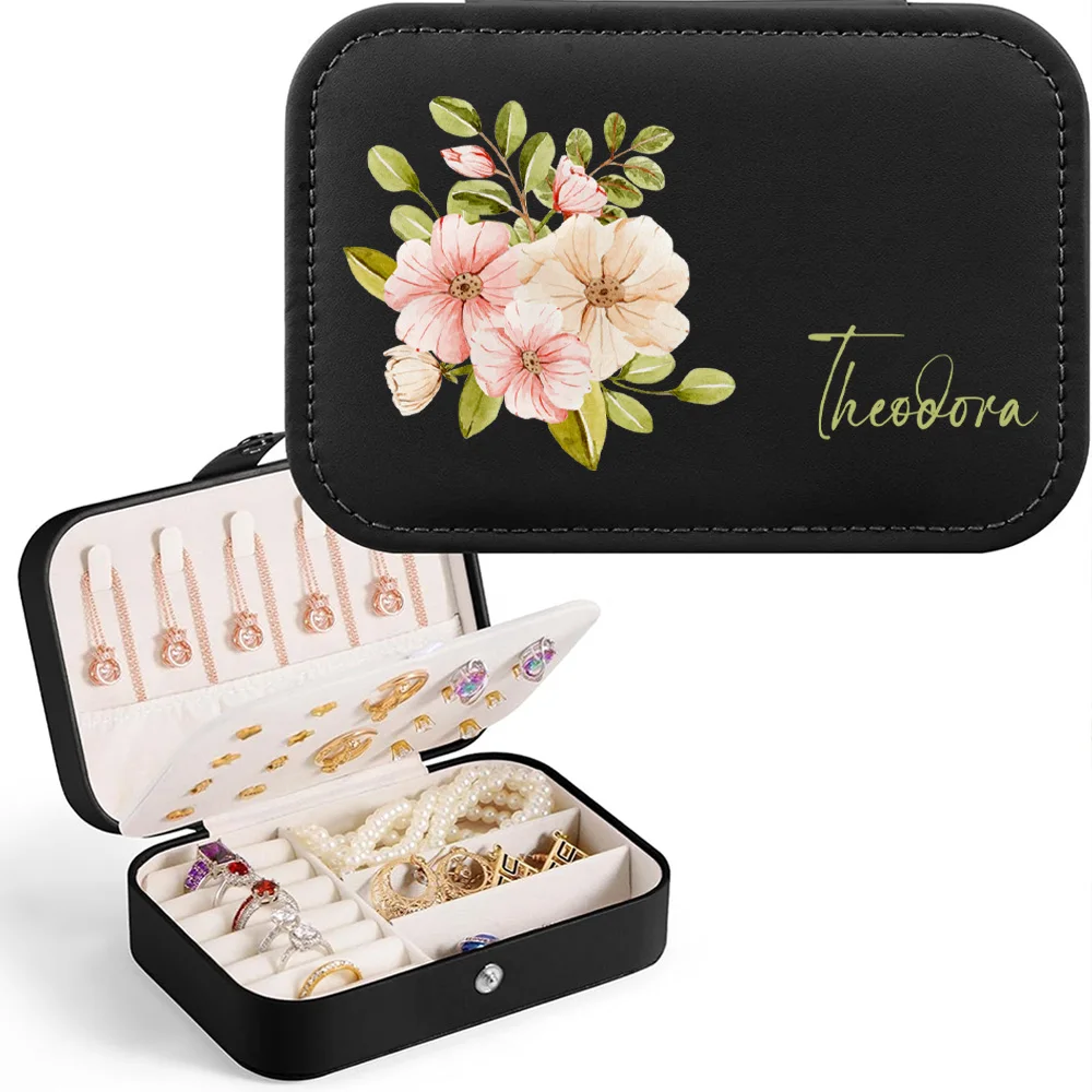 Elegant Personalized Purple Flower Jewelry Box with Custom Name – Perfect Gift