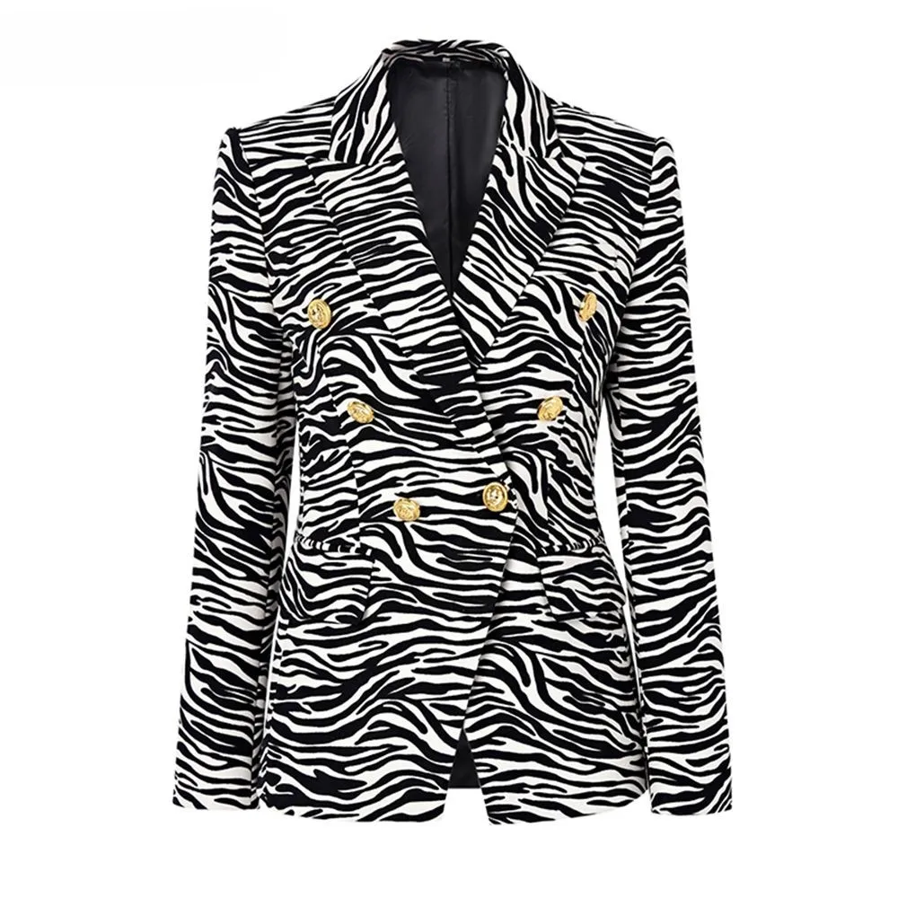 

Fall Winter Unique Zebra Stripe Pattern Vinatge Style Corduroy Fabric Women Slim Classic Blazers Female Jackets