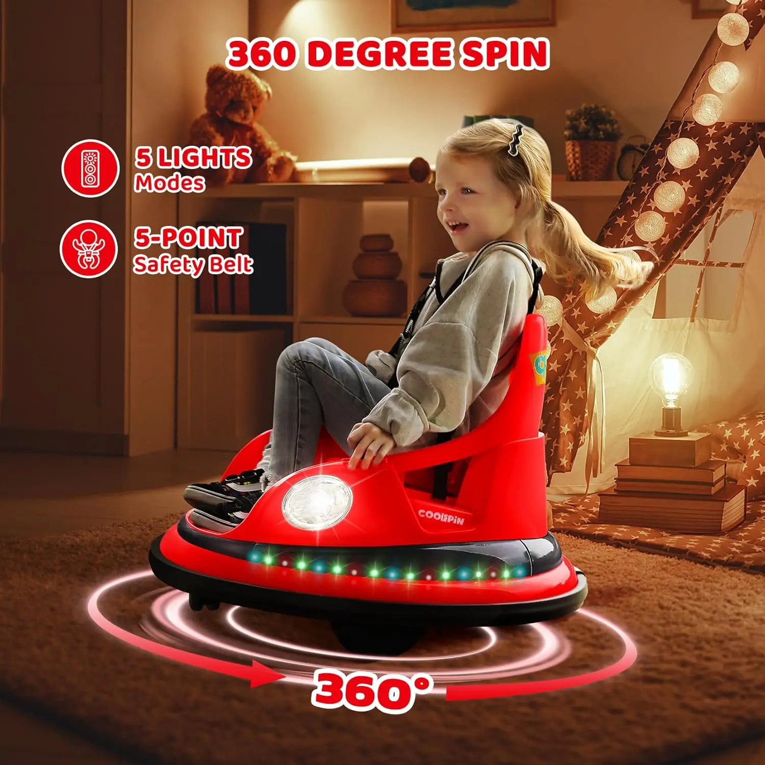 Kids Bumper Car, 1.9mph Max, 12V Electric Car for Toddlers, 360&deg;Spin Bumping Car with Music, 5 Lighting Mode, DIY Stickers, Ride