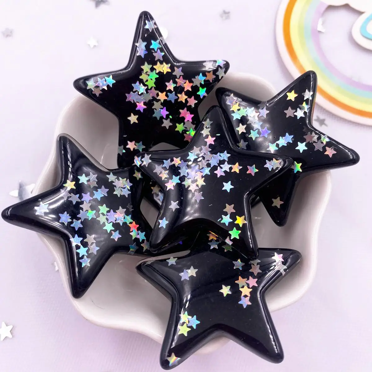 송진 글리터 Paillette 3D 빅 스타 플랫백 라인석 아플리케, DIY 웨딩 이어 펜던트, 스크랩북 액세서리 공예, SM4, 6 개